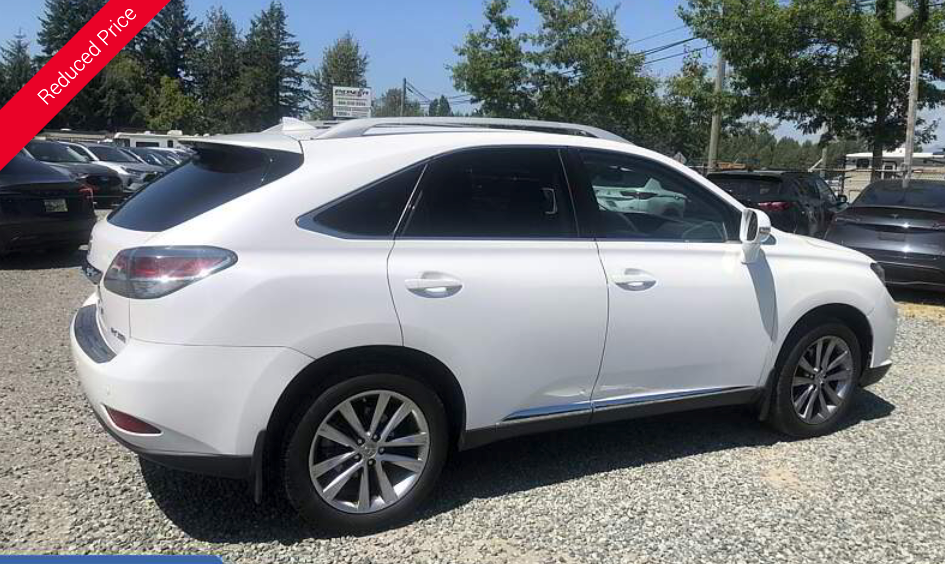 White Lexus SUV parked outdoors on gravel.