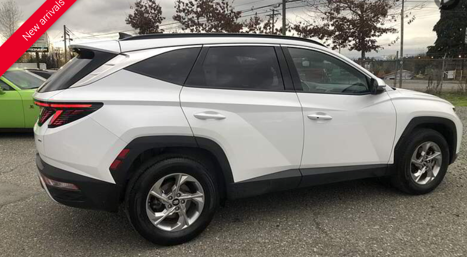 White Hyundai Tucson SUV parked outdoors.