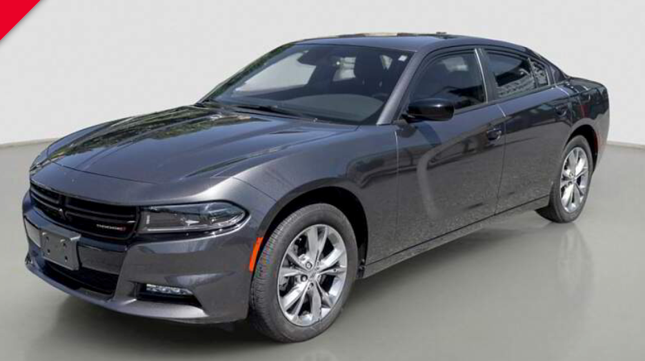 Gray Dodge Charger sedan, parked on a light surface.