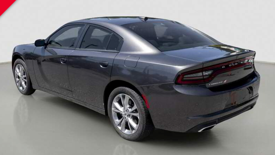 Gray Dodge Charger sedan, angled rear view on a white background.