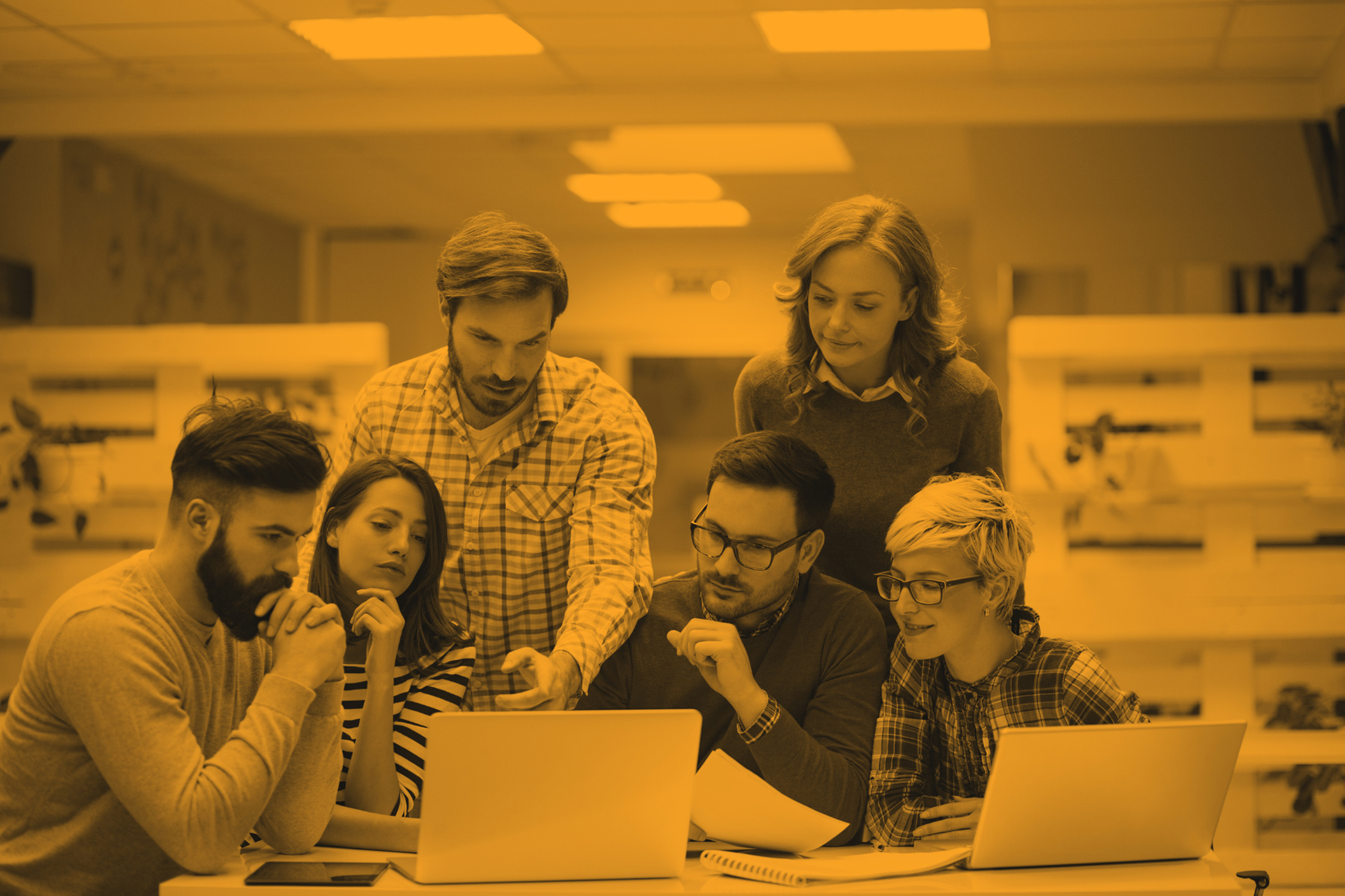 Workspace with person at desk, computer, plants, and natural light.