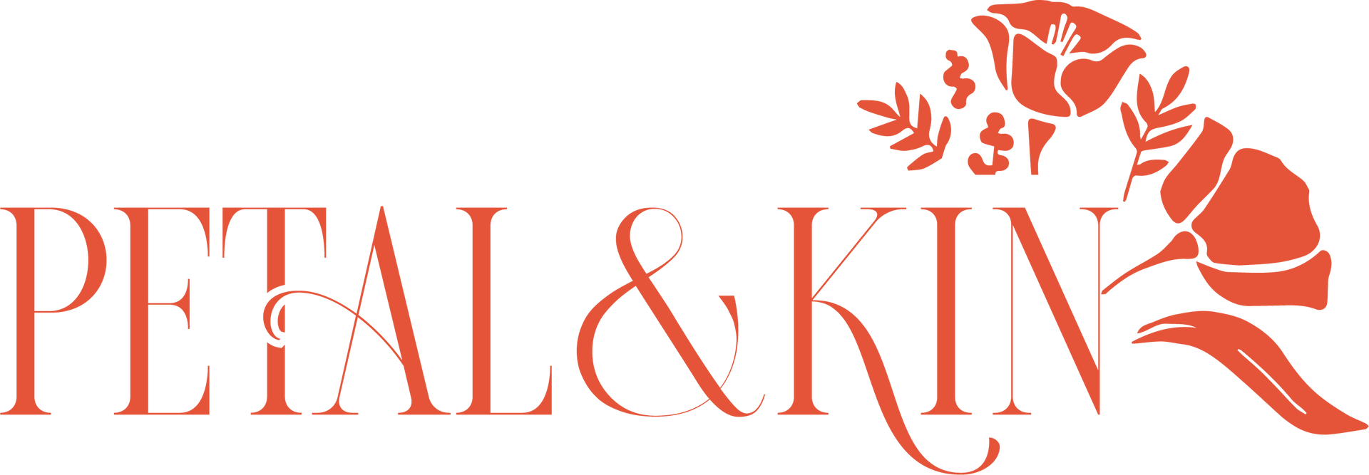 The logo for petal & kin shows a hand holding a rose.