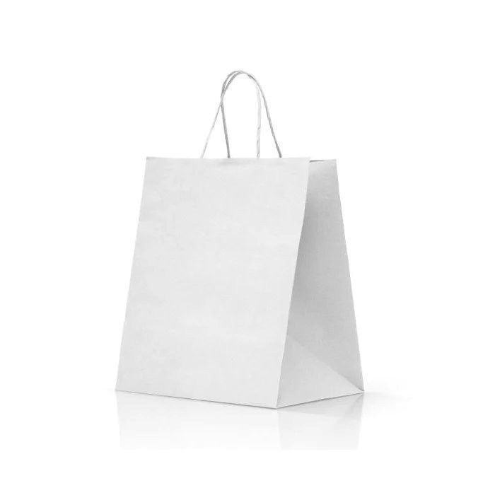 Shopper Take Away bianca con manico in carta ritorta