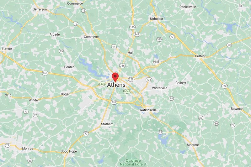Map of Athens, GA and surrounding regions