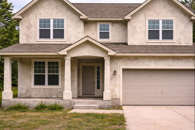 A residential home in Athens GA with aged and worn stucco exterior