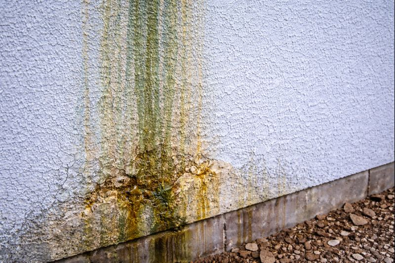 Stucco water damage showing staining and moisture intrusion on a home in Athens GA
