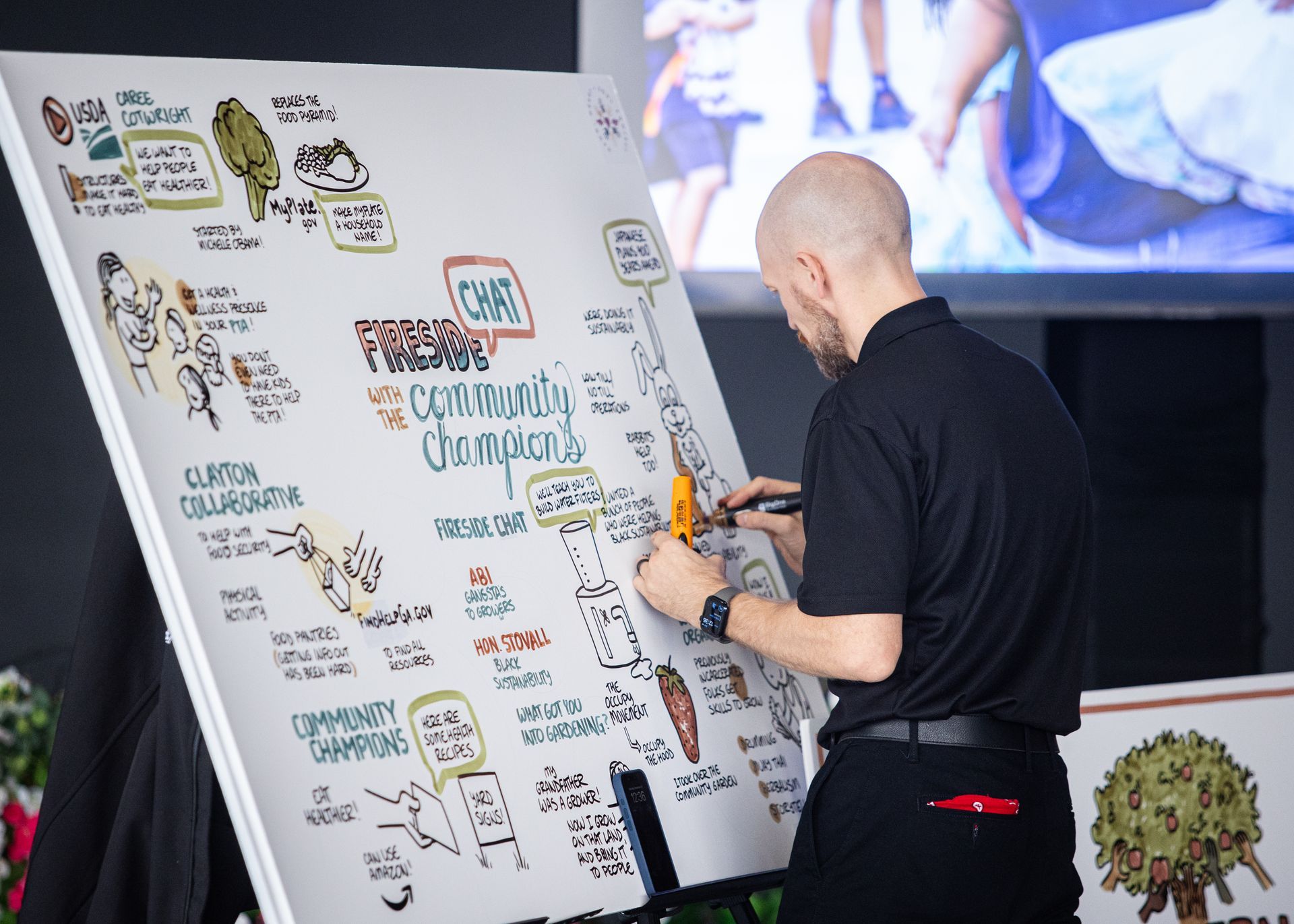 A man is writing on a white board with a marker.