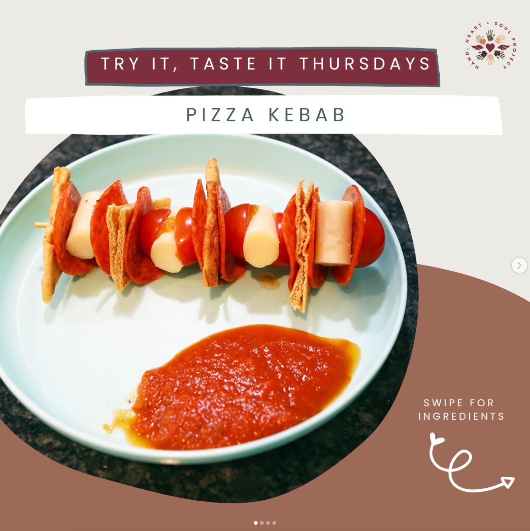 A plate of pizza kebab with a side of sauce