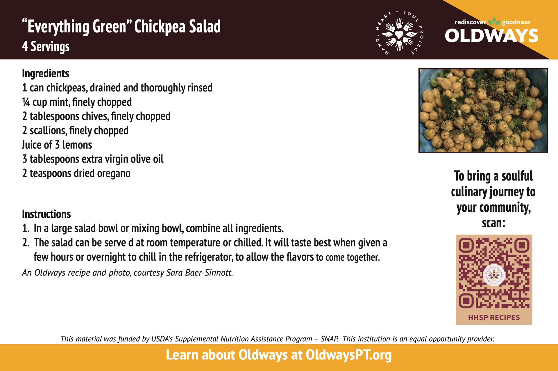 A recipe for everything green chickpea salad with a picture of a bowl of chickpeas