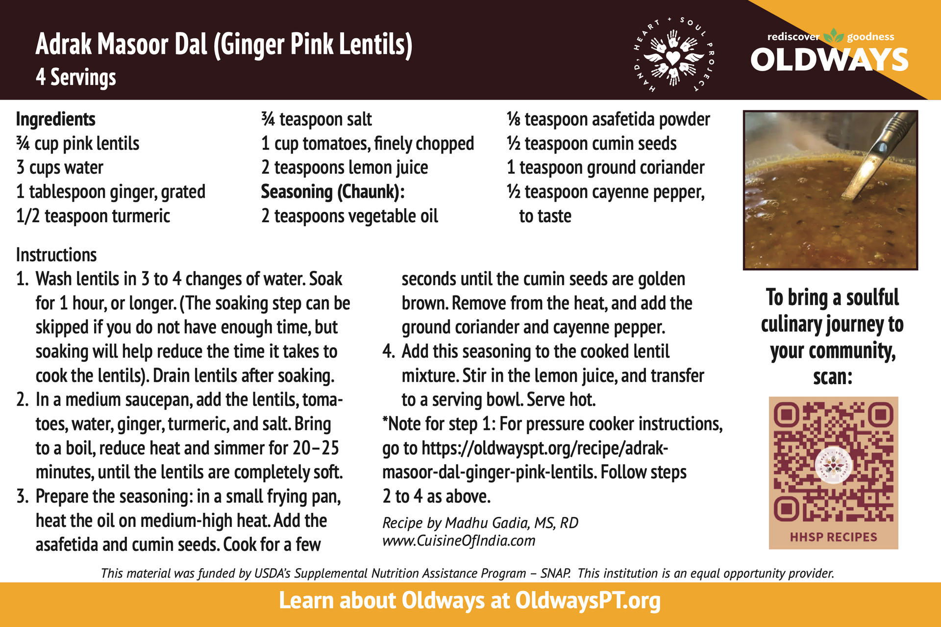 An ad for oldways shows a recipe for ginger pink lentils