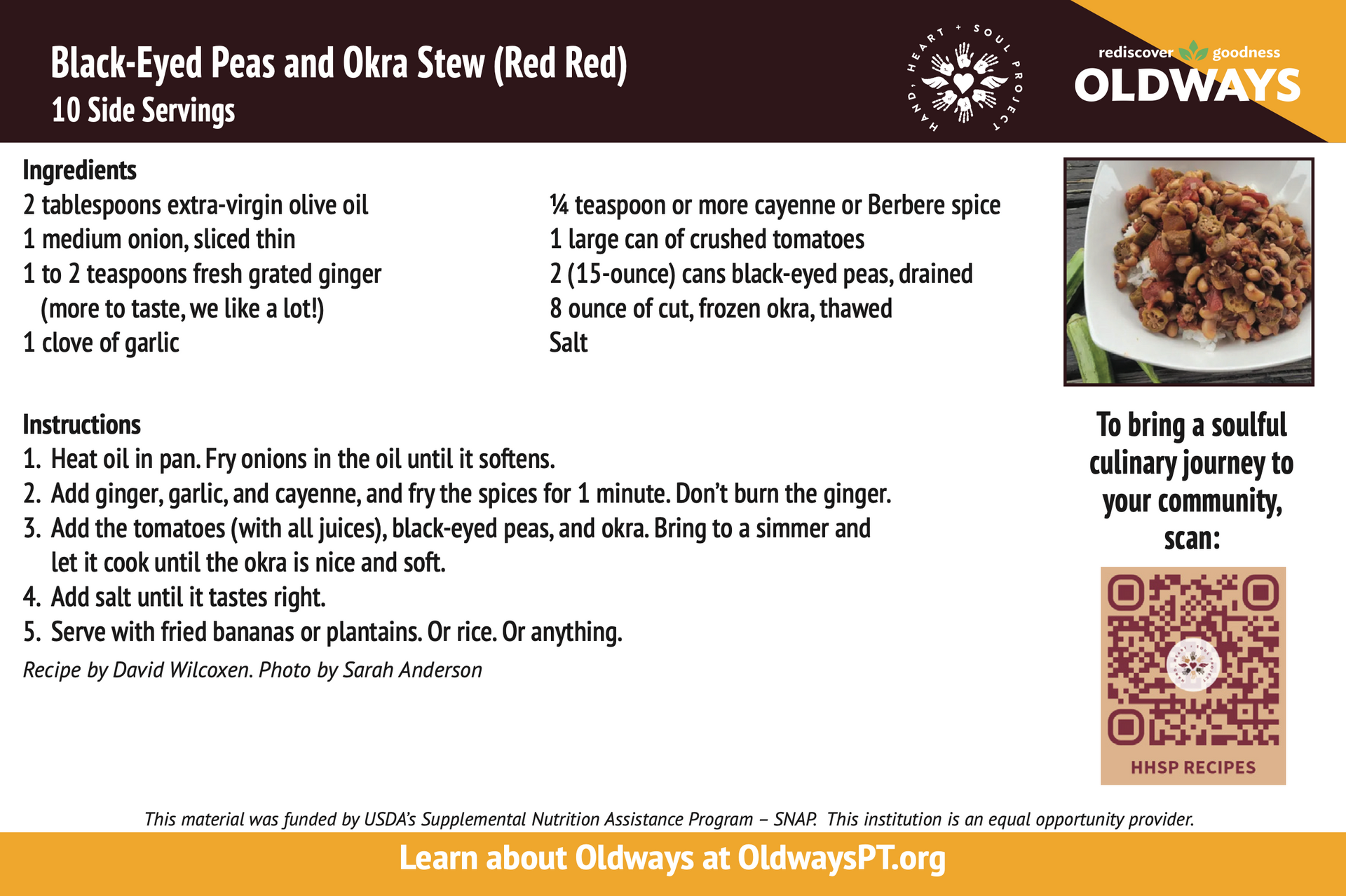 A recipe for black eyed peas and okra stew