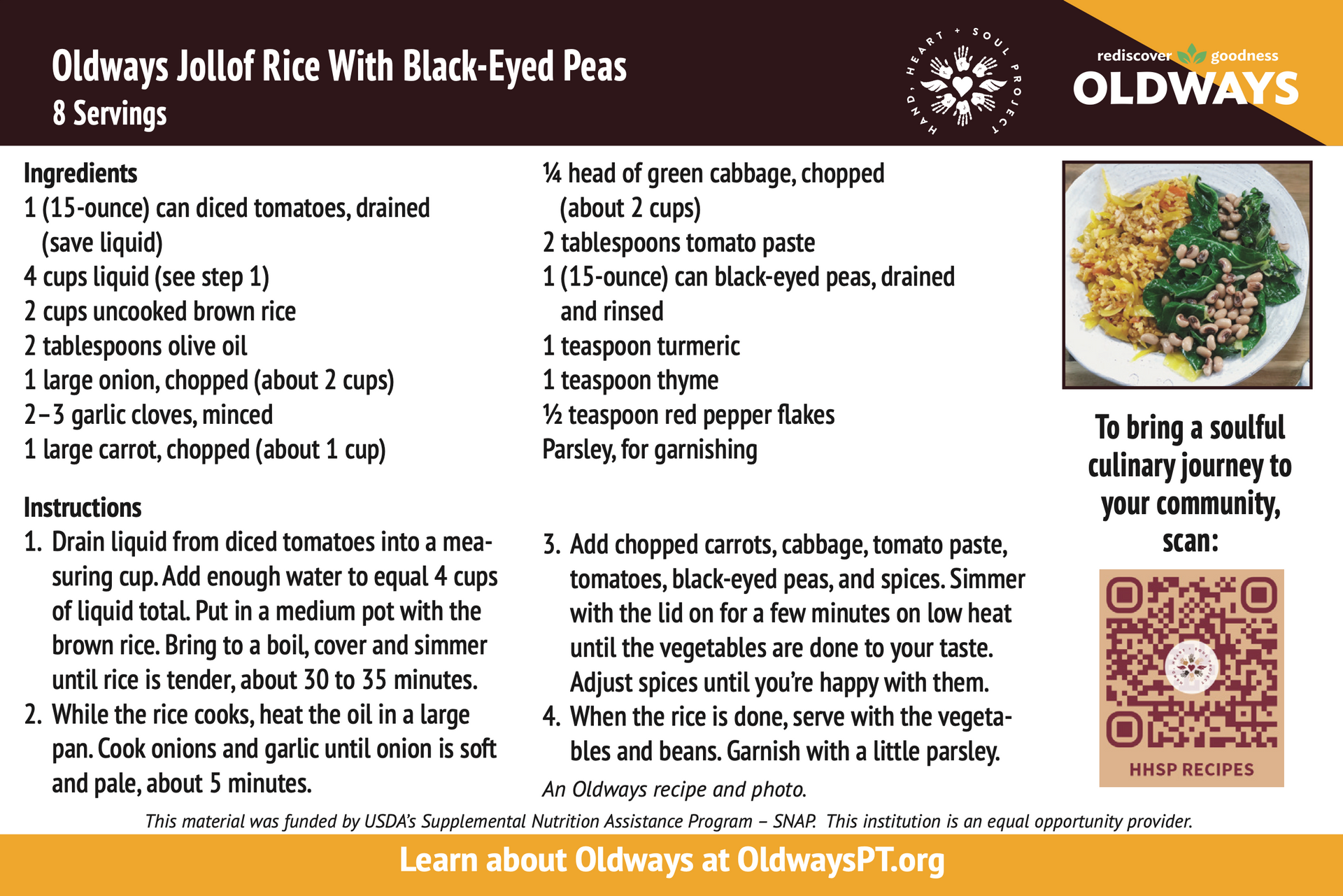 A recipe for oldways lold of rice with black eyed peas