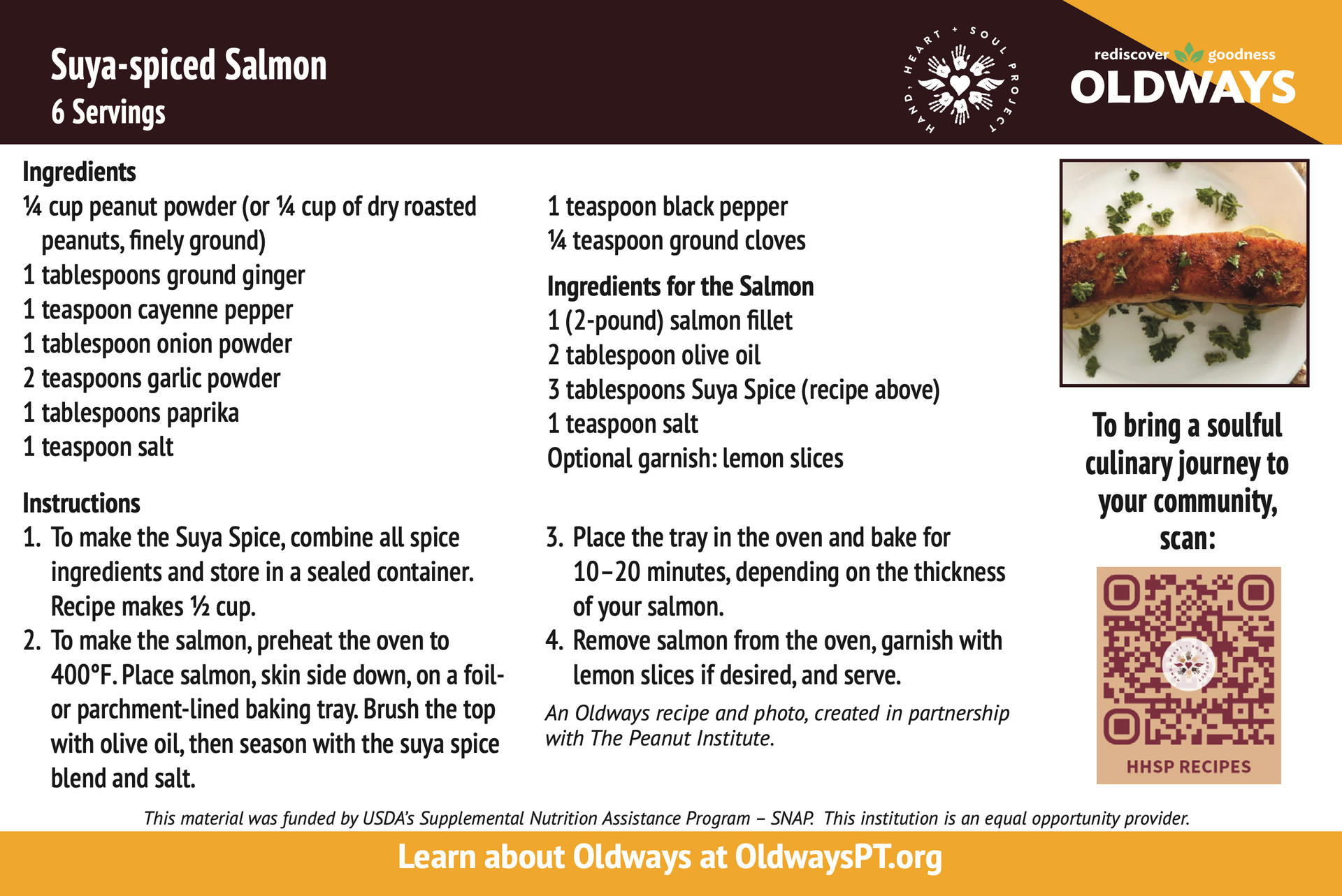 A recipe for surya spiced salmon with a picture of a salmon