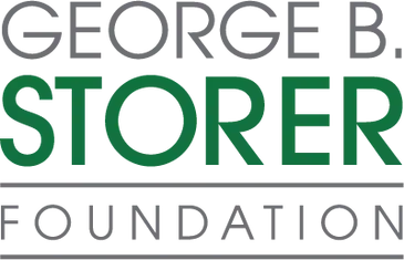 The logo for the george b. storer foundation is green and white.
