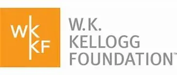 The logo for the w.k. kellogg foundation is orange and white.