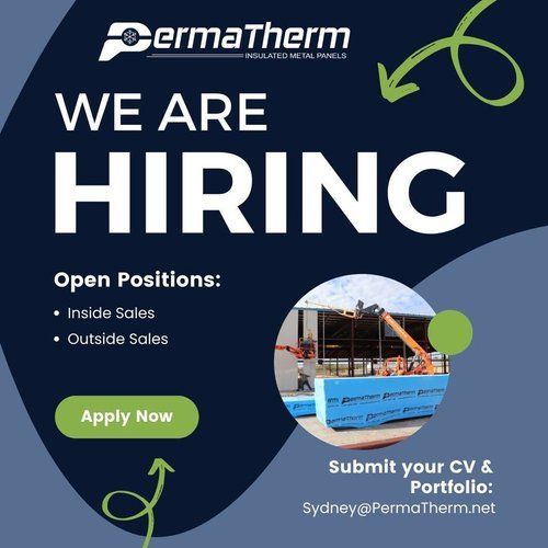 A poster that says `` we are hiring '' with a picture of a building being built.