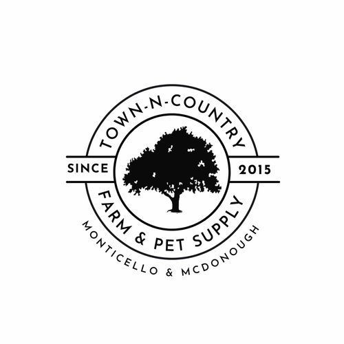 The logo for town n country farm & pet supply shows a tree in a circle.