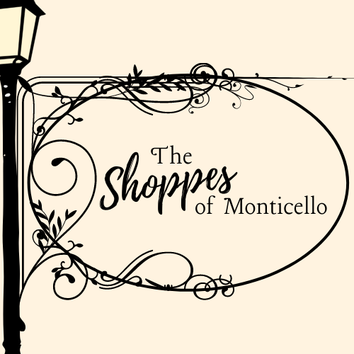 A sign that says the shoppes of monticello on it