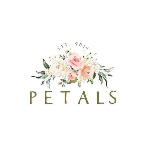 A logo for petals with flowers and leaves on a white background.