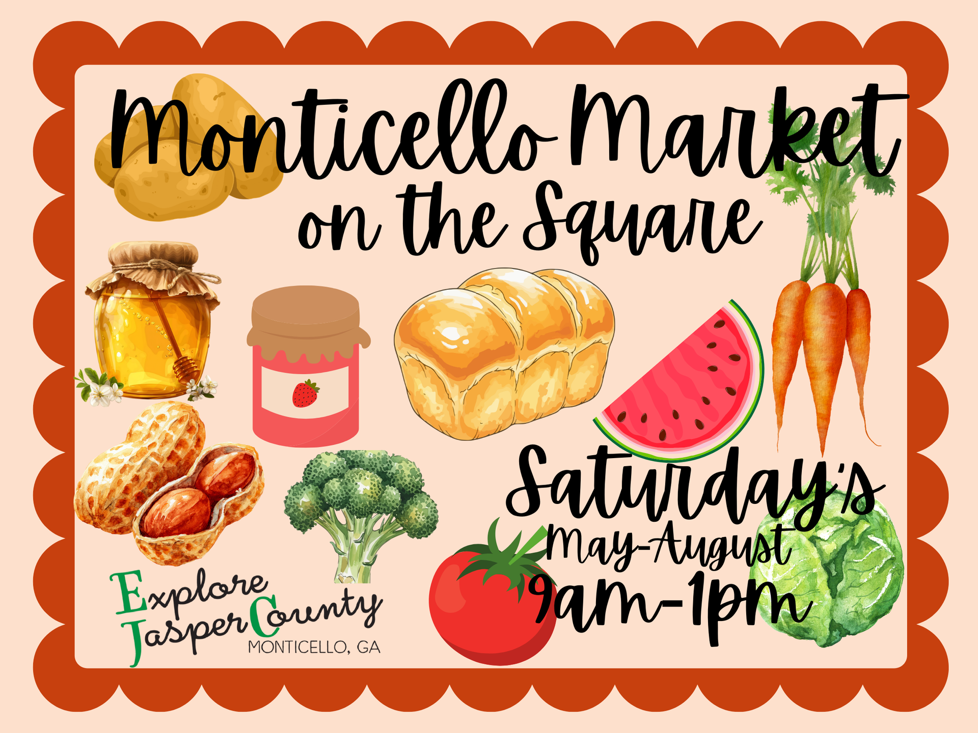 A poster for a market on the square in monticello georgia