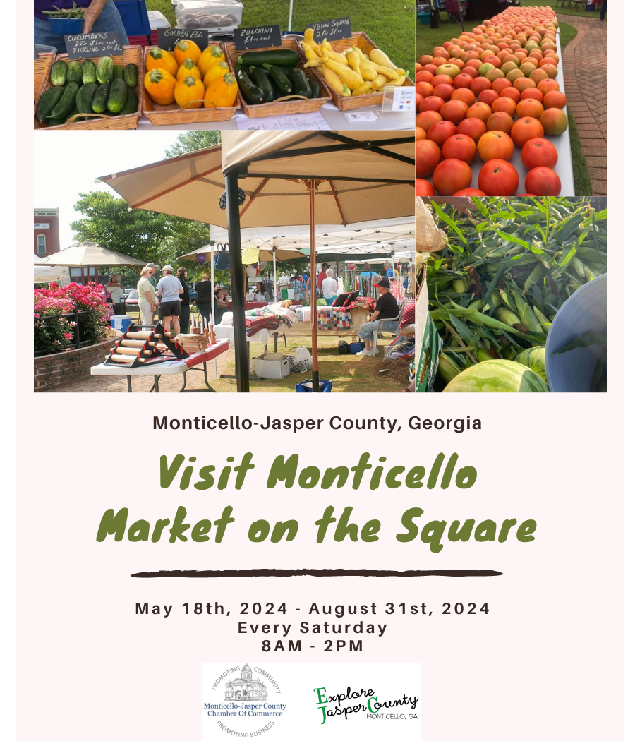 A poster for a market on the square in monticello georgia