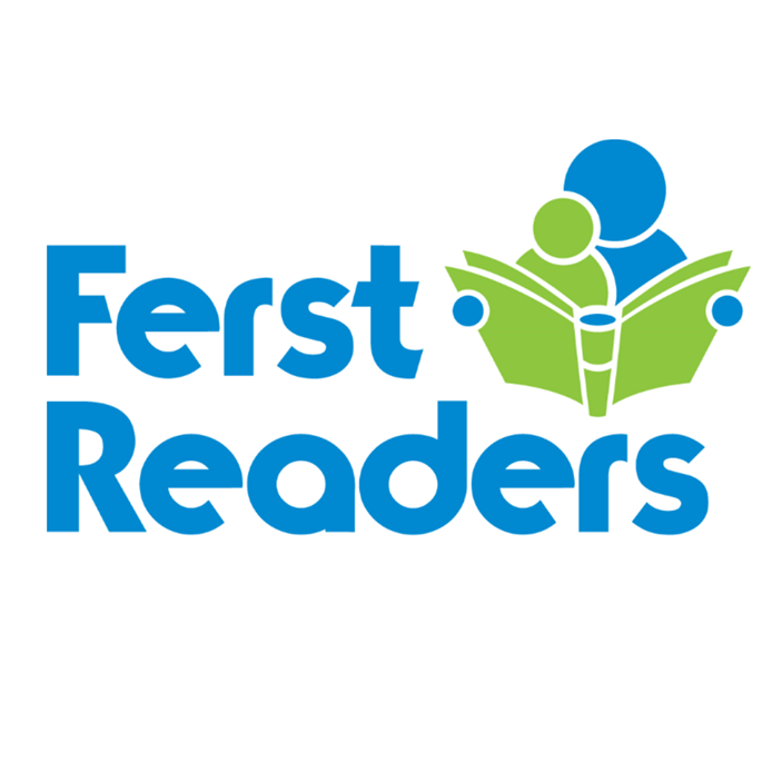 A blue and green logo for first readers