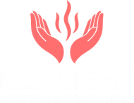 Pink hands cupping flames, white text below.