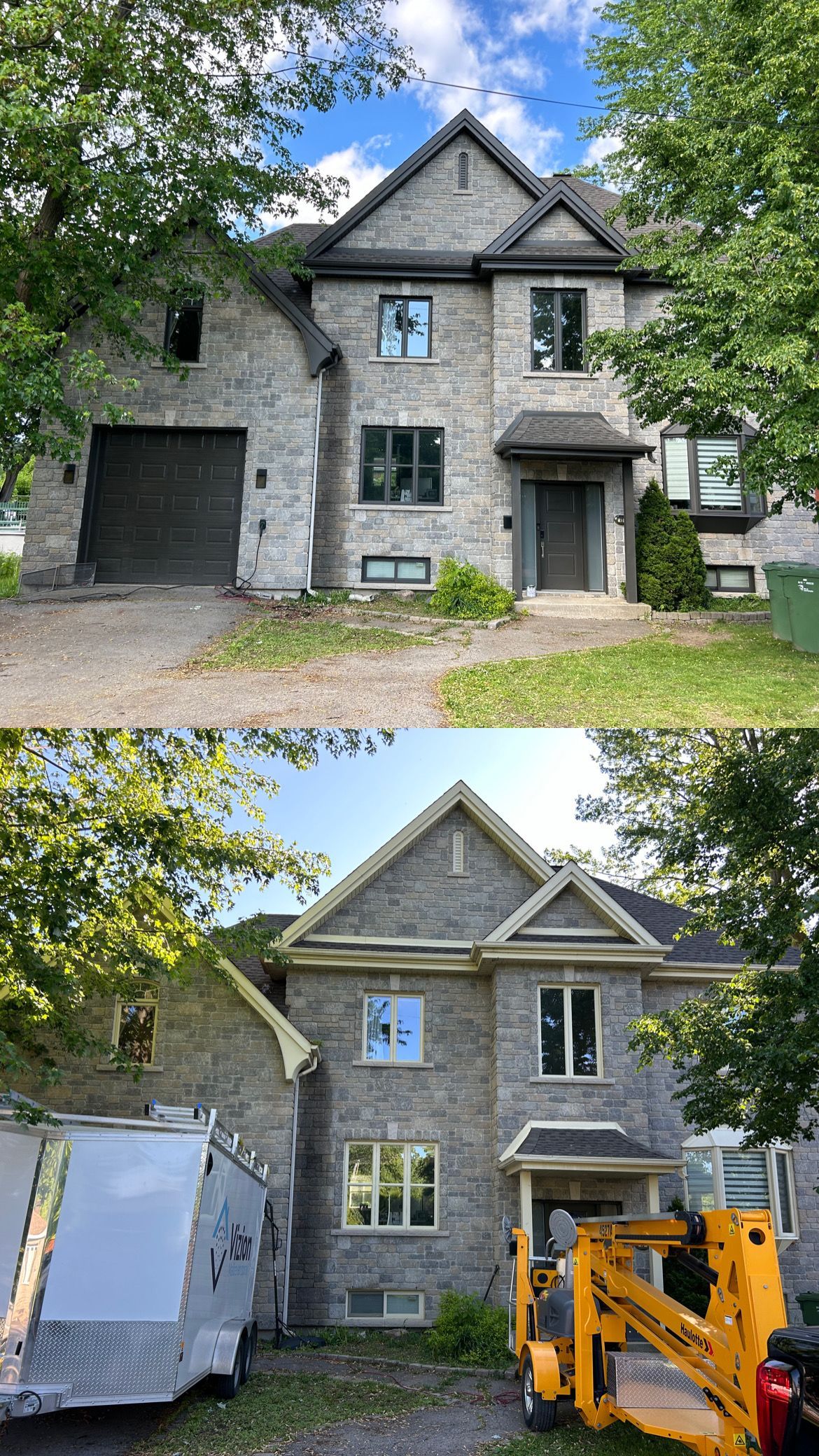 Une photo avant et après d'une maison en cours de rénovation.