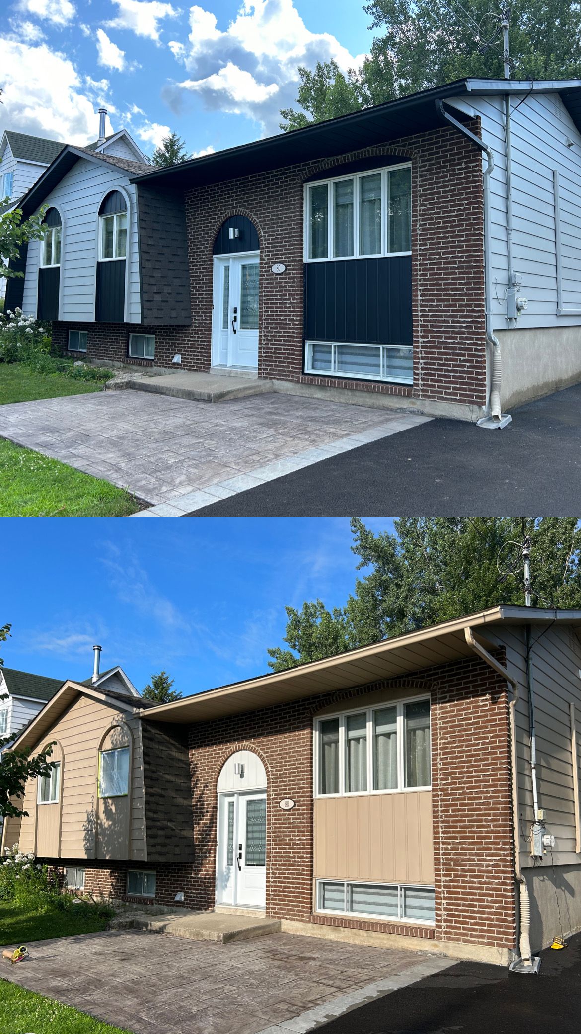 Deux photos d'une maison avant et après avoir été peinte.