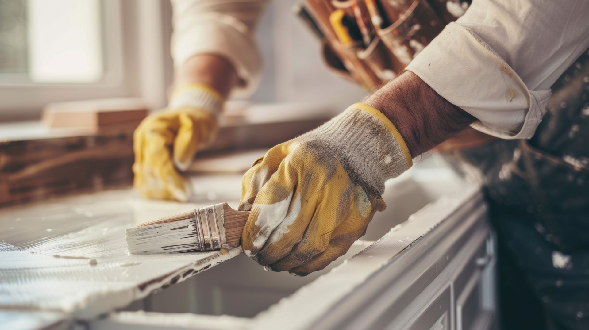 Une vue aérienne d'une maison en train d'être peinte par une grue