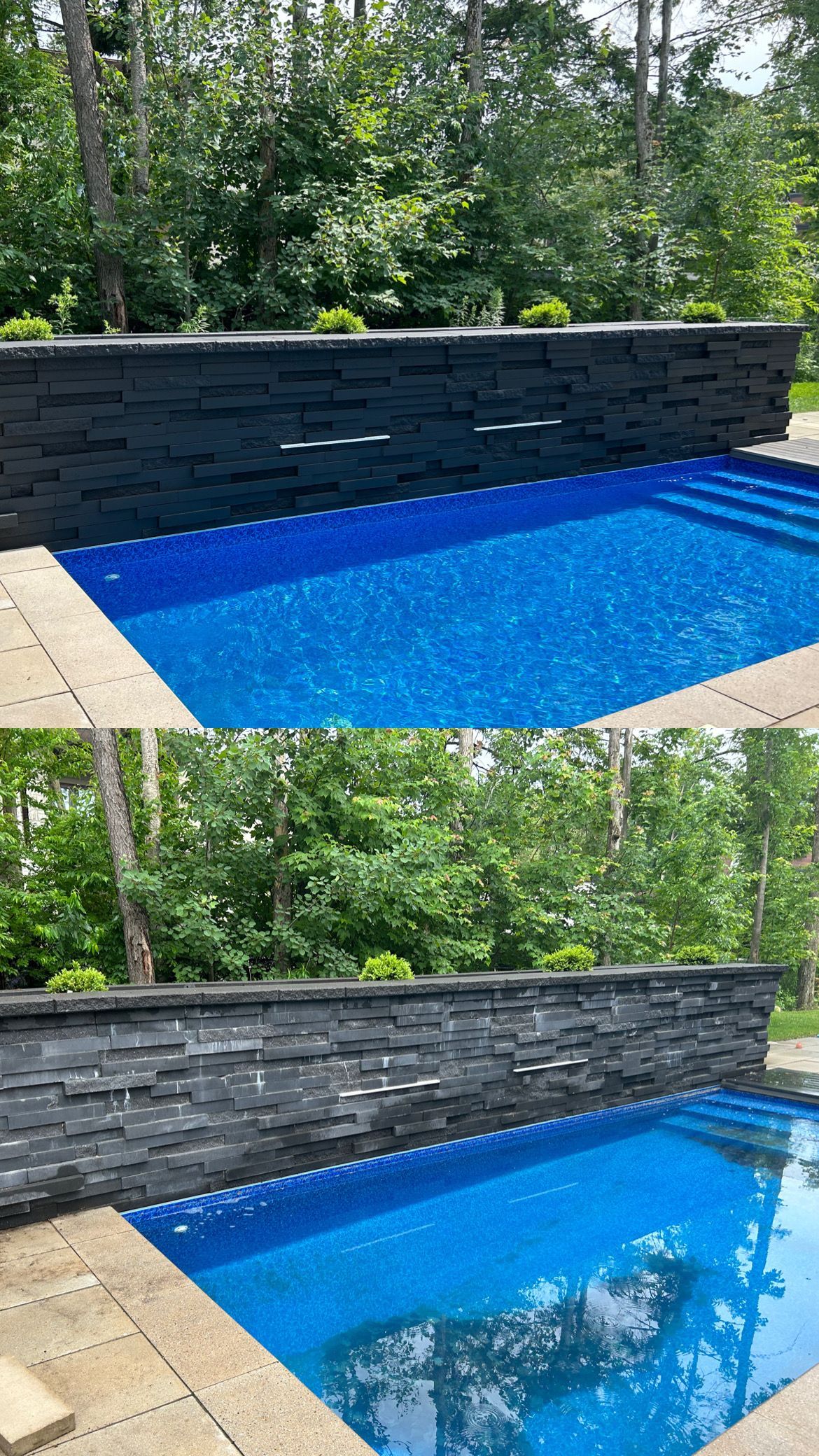 Une photo avant et après d'une piscine.