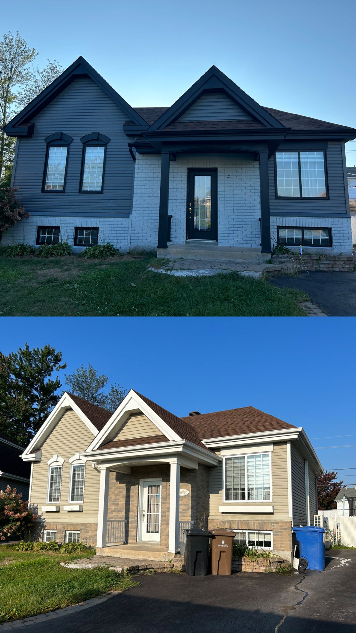 Deux photos d'une maison avant et après avoir été peinte.