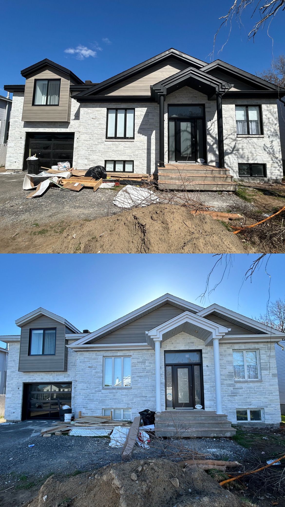 Une photo avant et après d'une maison en construction.