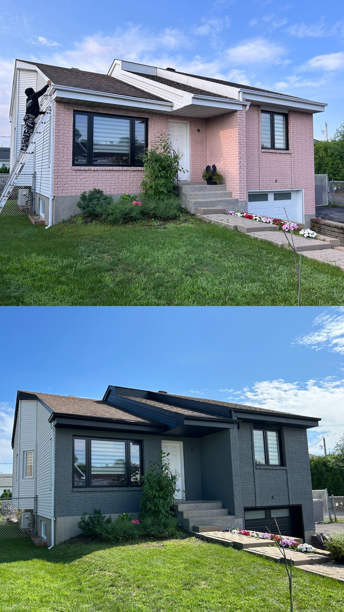 Une photo avant et après d'une maison qui a été rénovée.