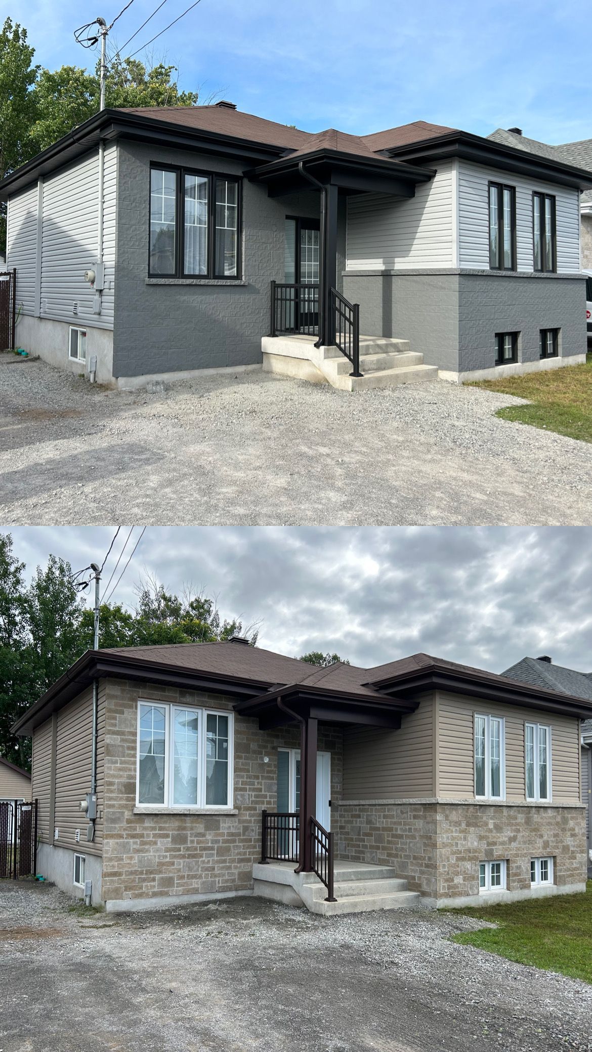 Deux photos d'une maison avant et après avoir été peinte.