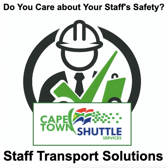 A logo for cape town shuttle services that says do you care about your staff 's safety