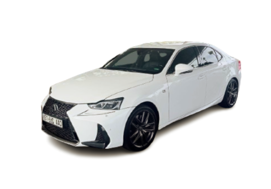 A white lexus is parked on a white background.