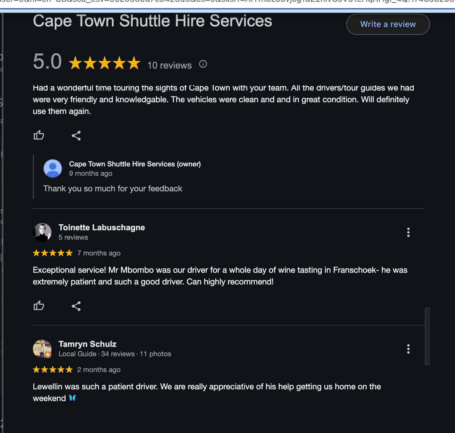 private shuttle cape town