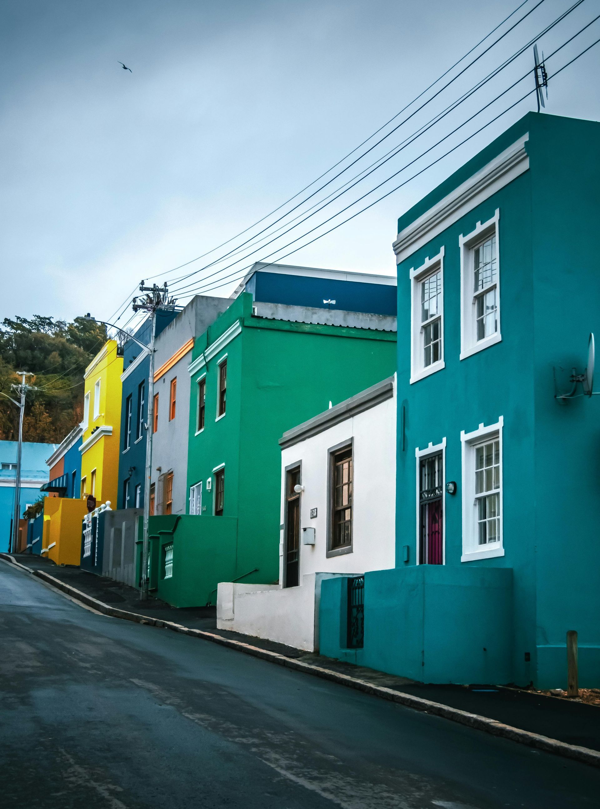 A row of colorful houses on a hillside