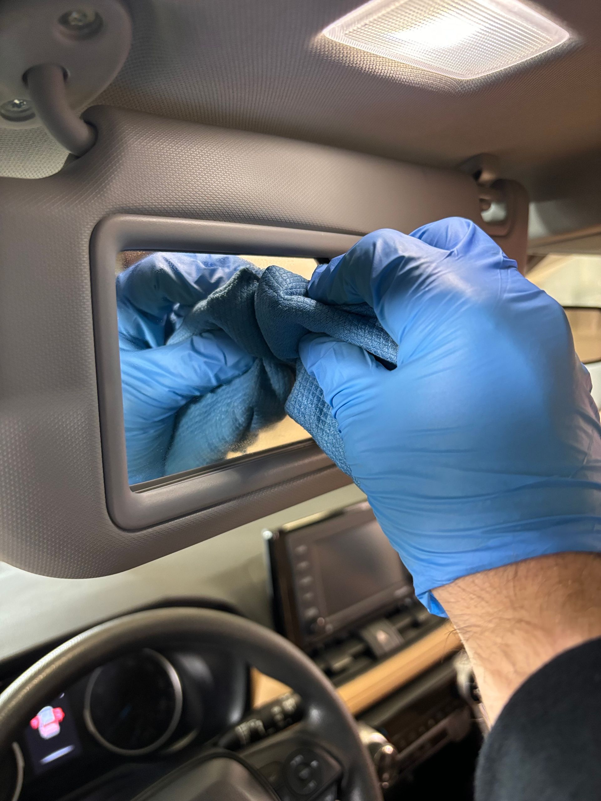 An often overlooked area is the vanity mirrors found in cars. Most detailing shops forget these hidden areas.