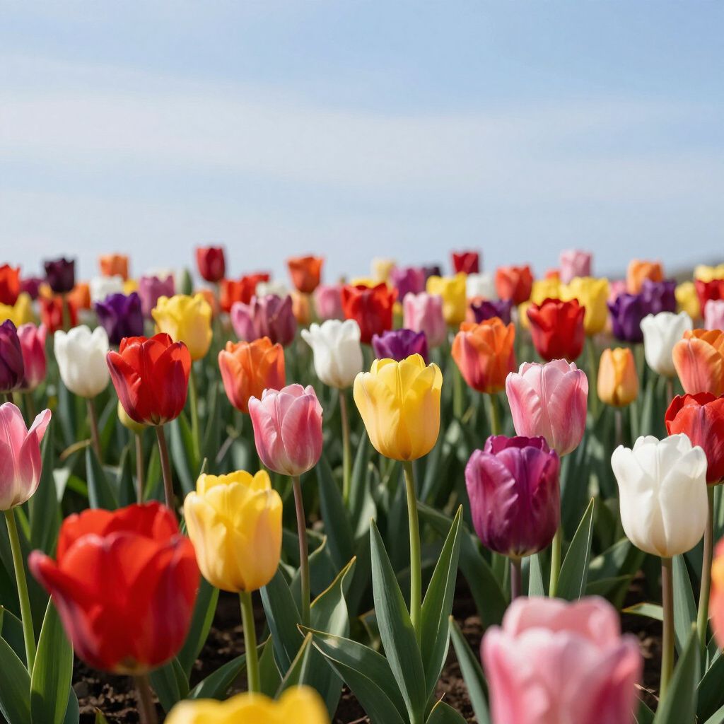 een veld met tulpen