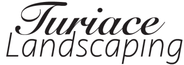 The logo for turiace landscaping is black and white.