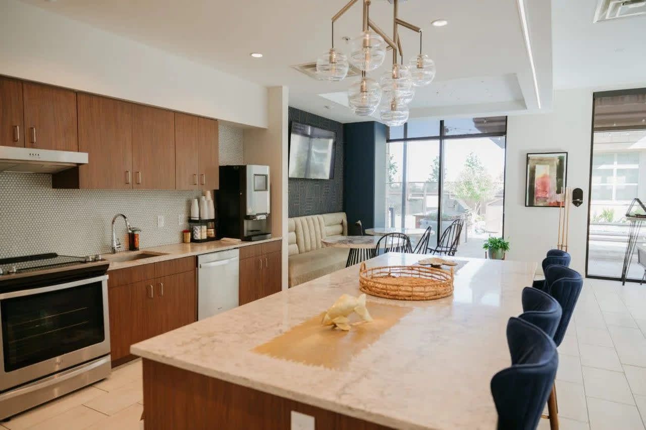 Clubhouse kitchen at Valor at the Realm in Lewisville, TX.