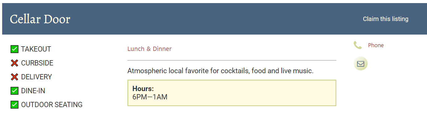 Click to view an example of a FREE Restaurant Listing