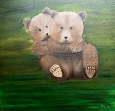 A painting of two bear hugging each other