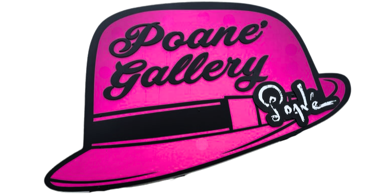 A pink hat with the words poane gallery on it