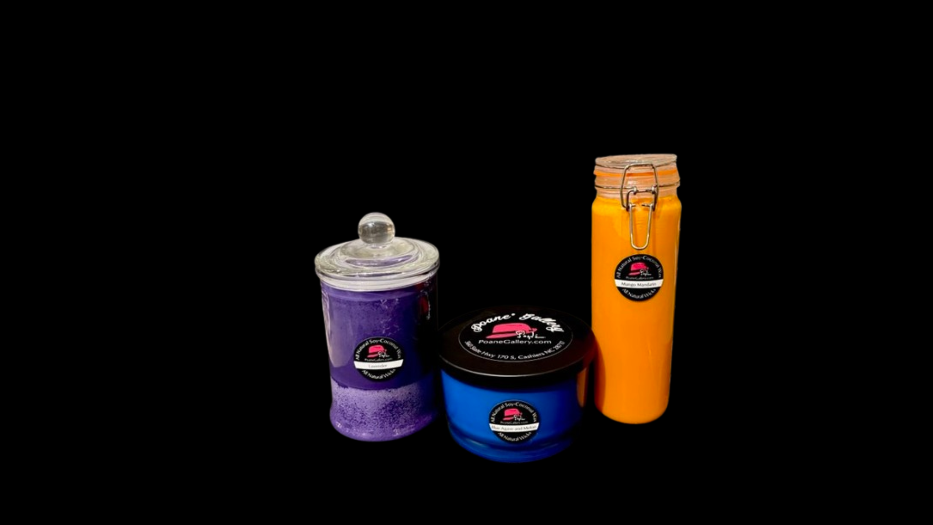 Three containers of different colored liquids are sitting next to each other on a black background.