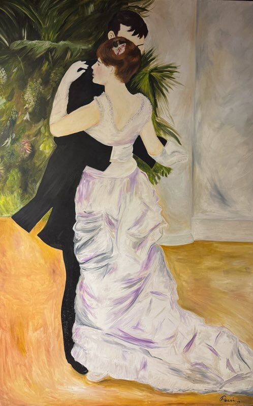 A painting of a man and woman dancing together