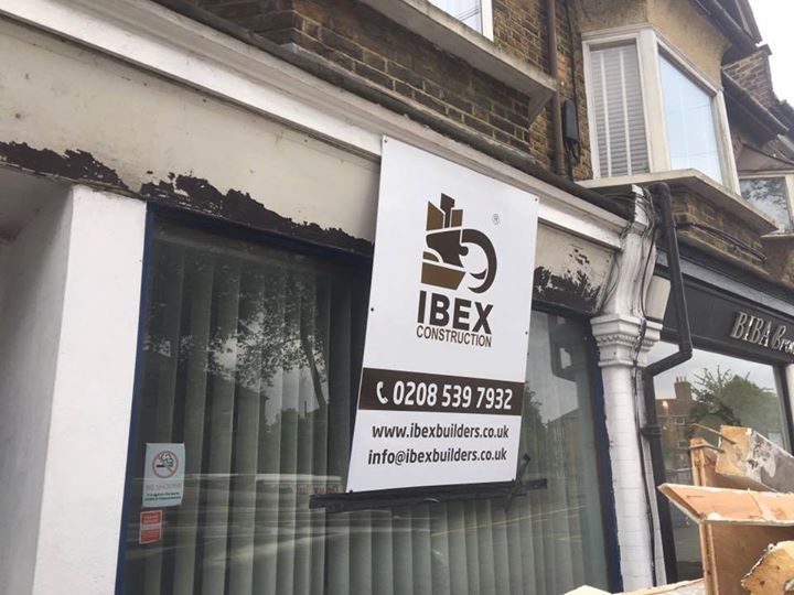 Outside house in london with ibex builders logo
