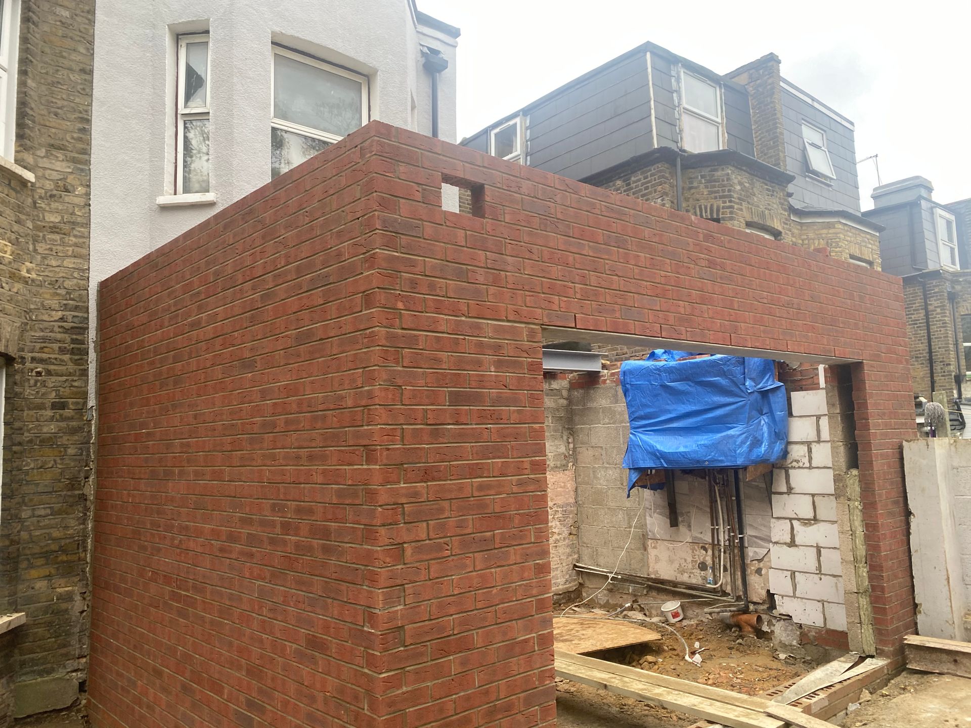 Exterior brickwork shell completed by Ibex Builders for a modern kitchen extension in E17.